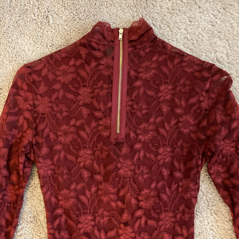 deep red lace long sleeve dress size XS - Picture 5 of 6